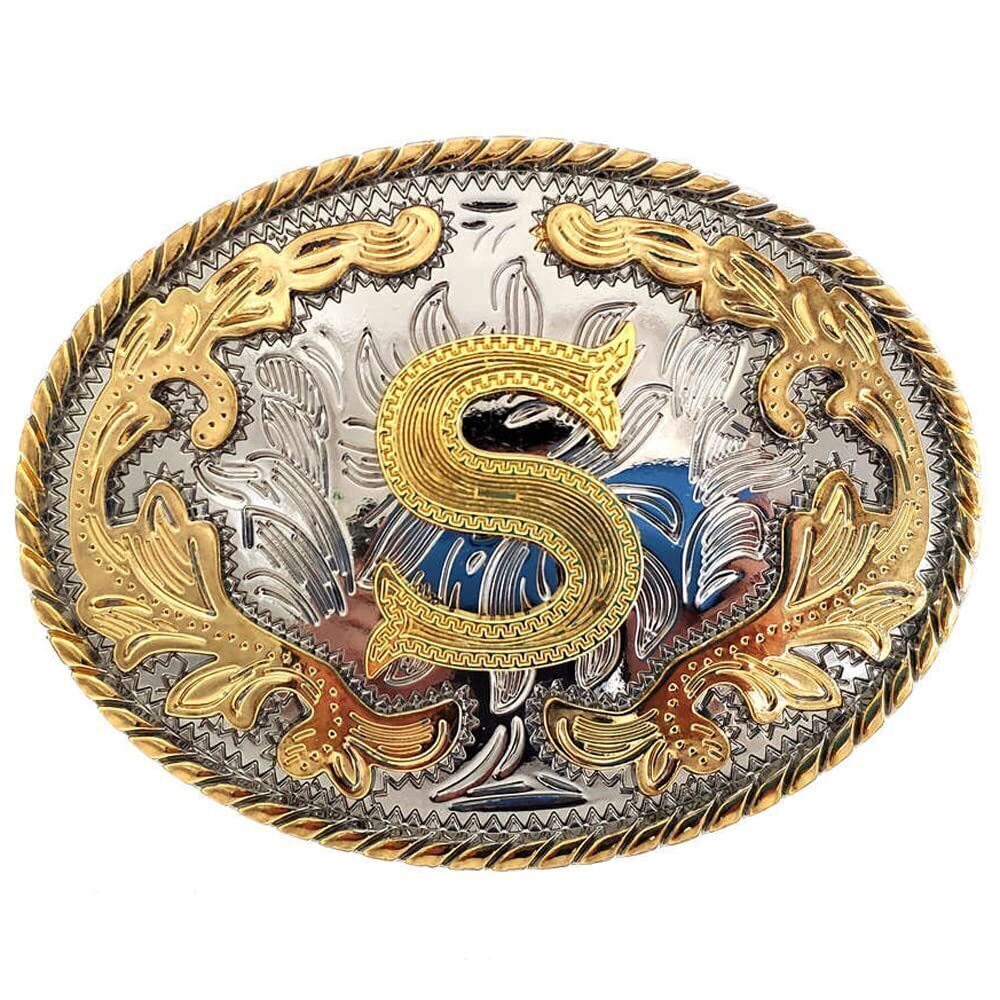 7853 Belt Buckle Initial Letters ABCDMRJ to Z Cowboy Rodeo Small Gold Belt